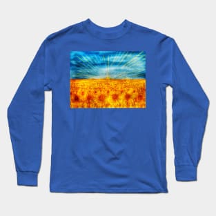 In the Ukraine sunflower field at sunrise Long Sleeve T-Shirt